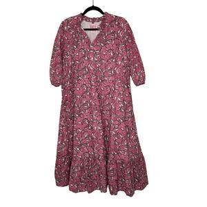 Mods Mahal Cecelia Maxi Dress XL Pink Floral India Block Print Cotton Boho NWT
